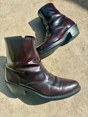 Men's Dark Burgundy Leather Ankle Boots